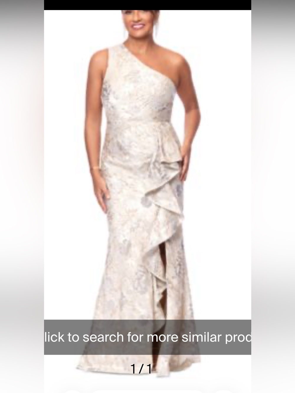 Xscape One-Shoulder Ivory Lace Ruffle Gown